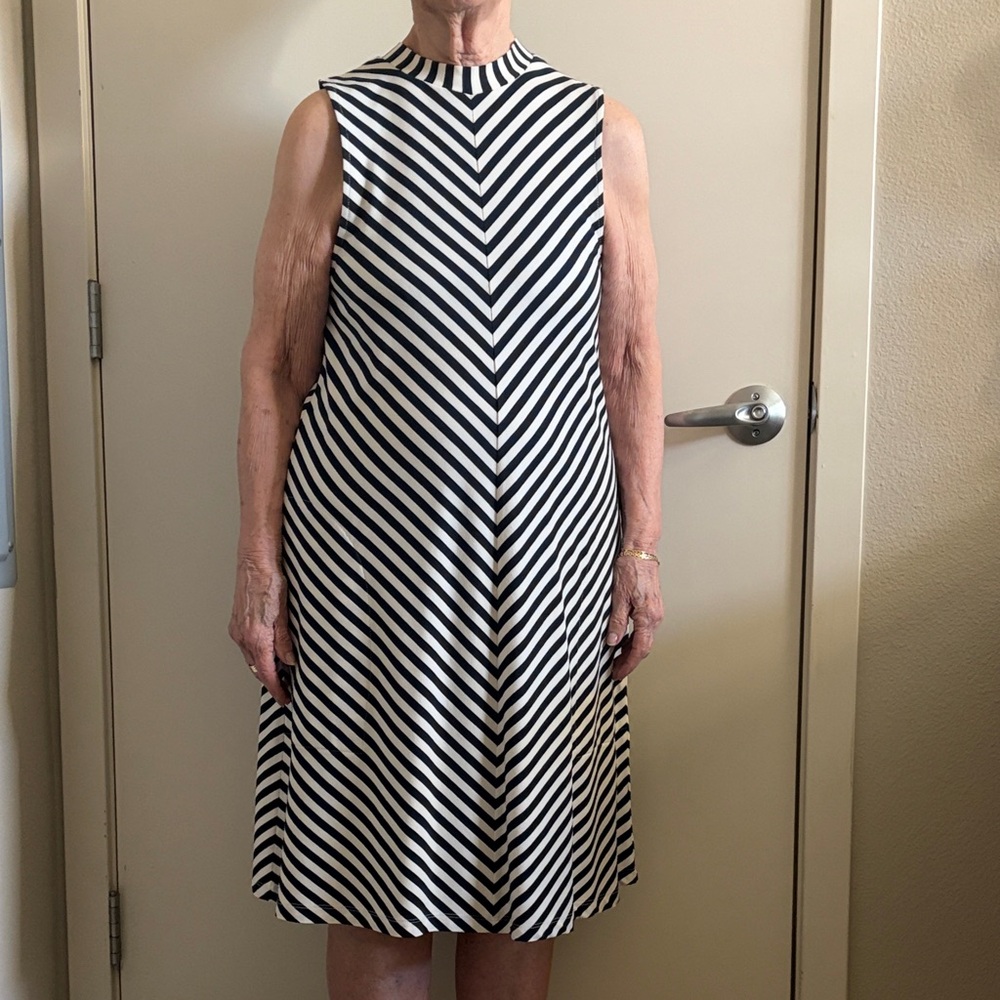J. Crew navy and White Asymmetrical Dress